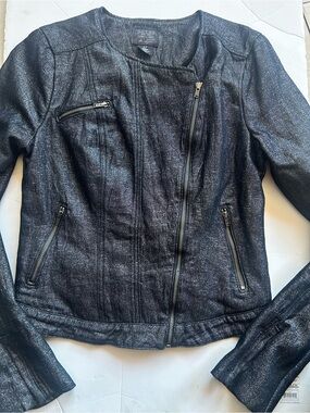 GUESS Women's Shimmery Black Asymmetric Zip Jacket